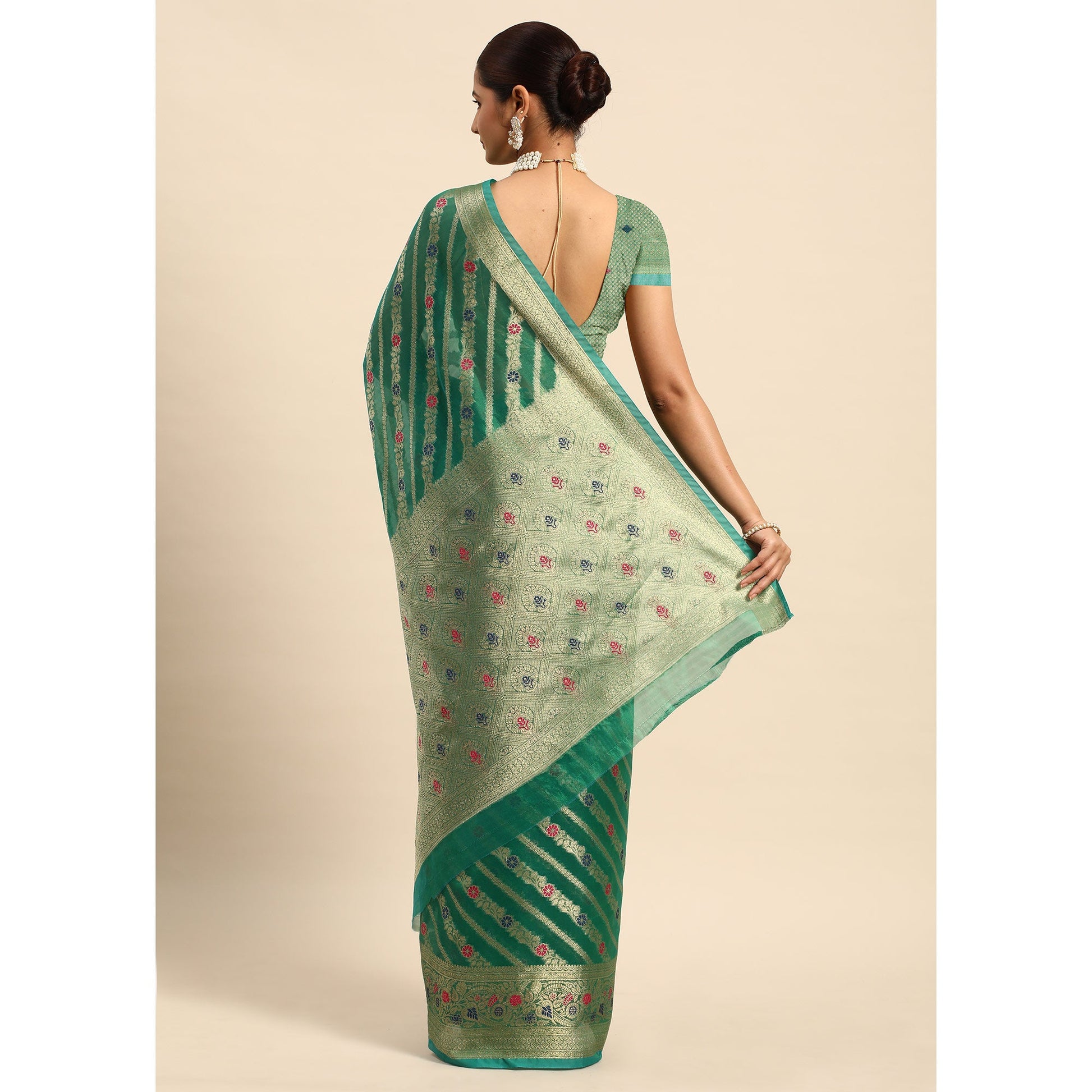 green-floral-woven-organza-silk-saree-1