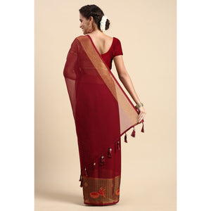 Maroon Embroidered With Swarovski Work Viscose Saree