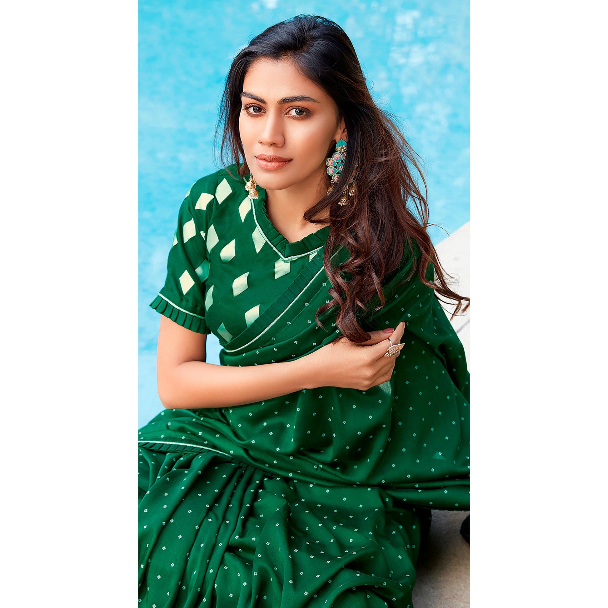 green-printed-with-pleated-border-cotton-silk-saree