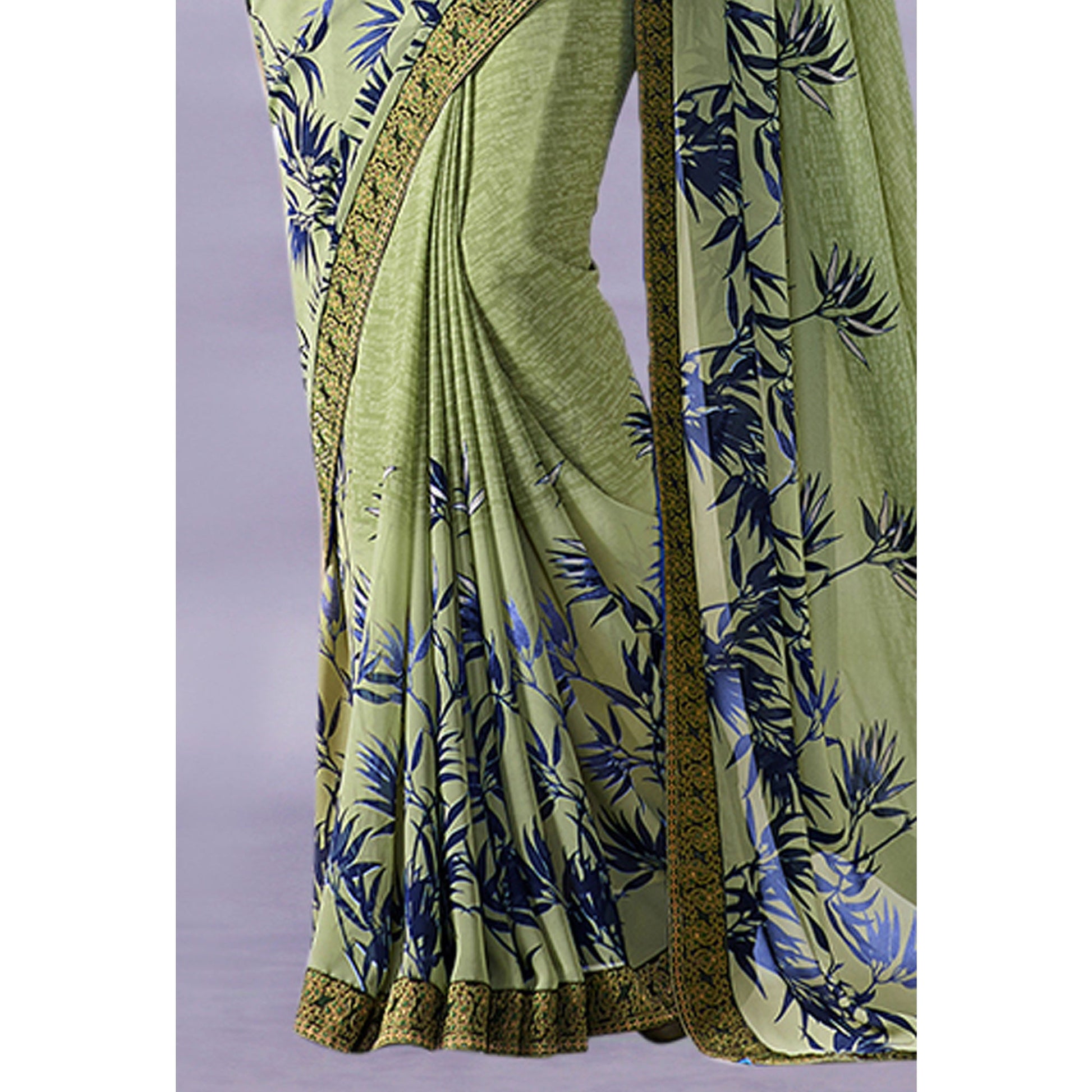 Mehendi Green Floral Printed Georgette Saree
