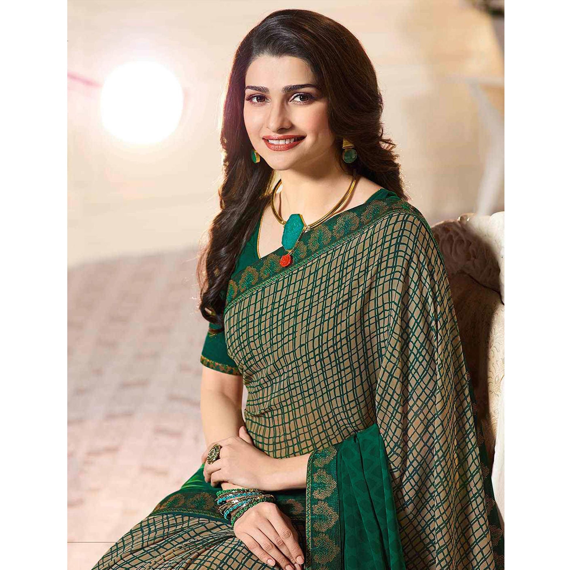 green-printed-georgette-saree-with-lace-border-2