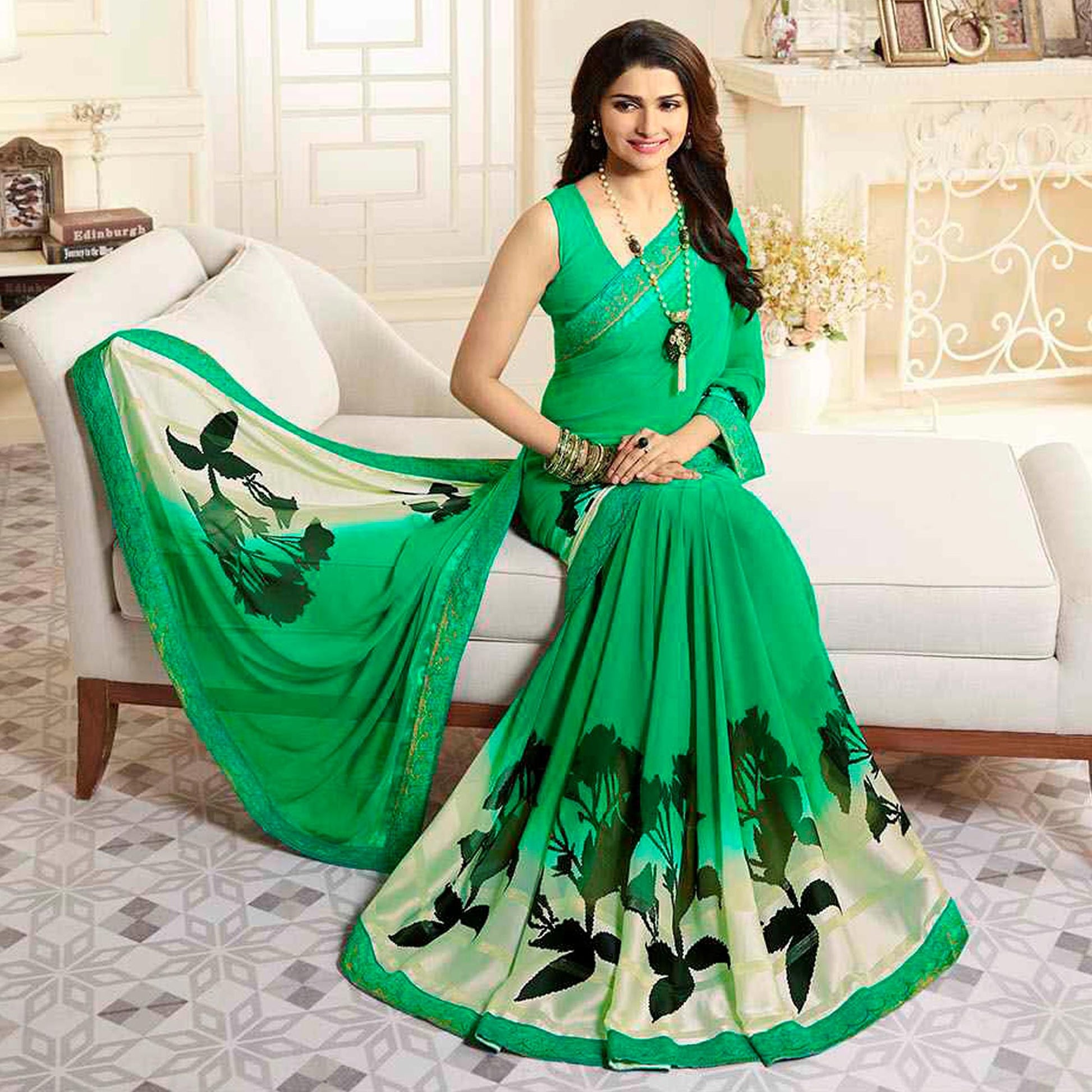 green-printed-georgette-saree-with-lace-border-1