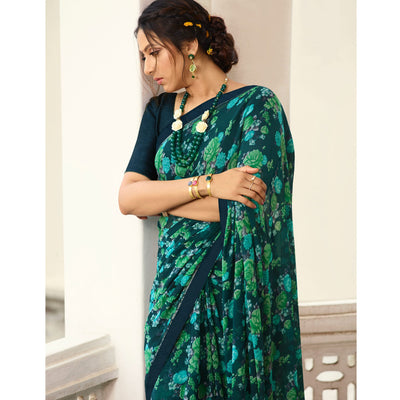 green-floral-printed-georgette-saree-11