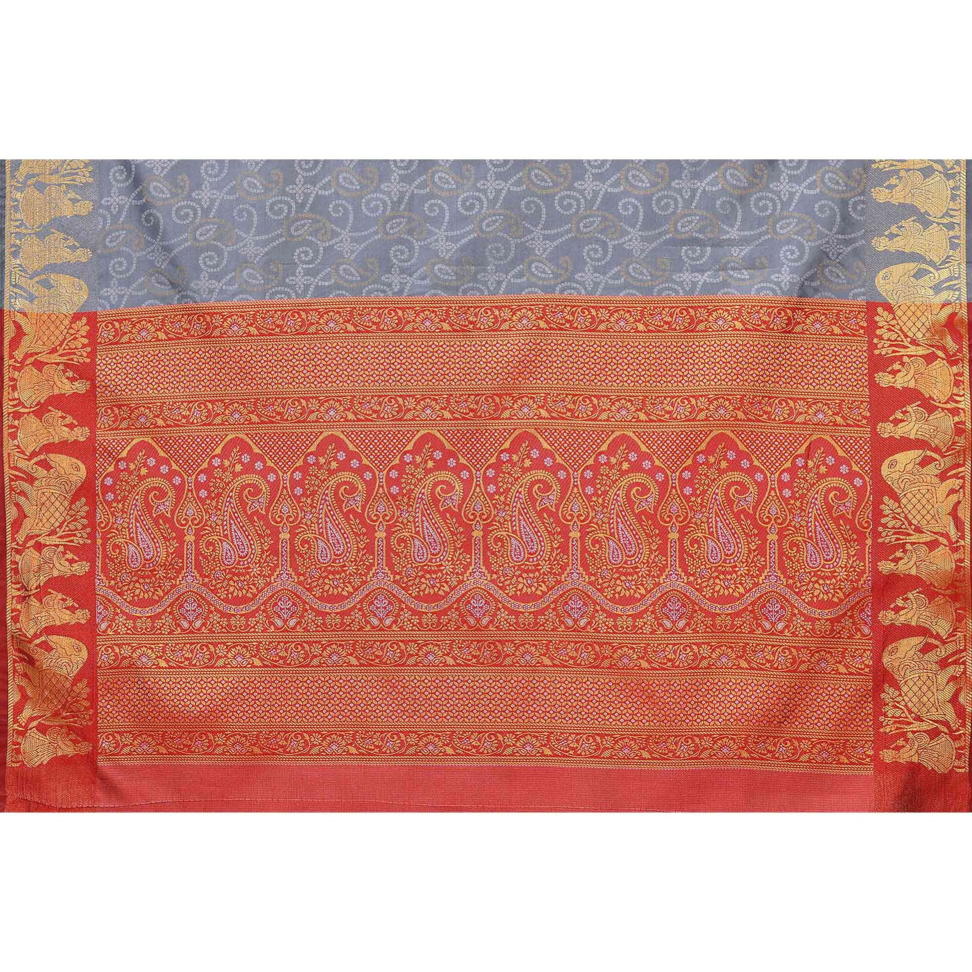 Grey Woven Banarasi Silk Saree