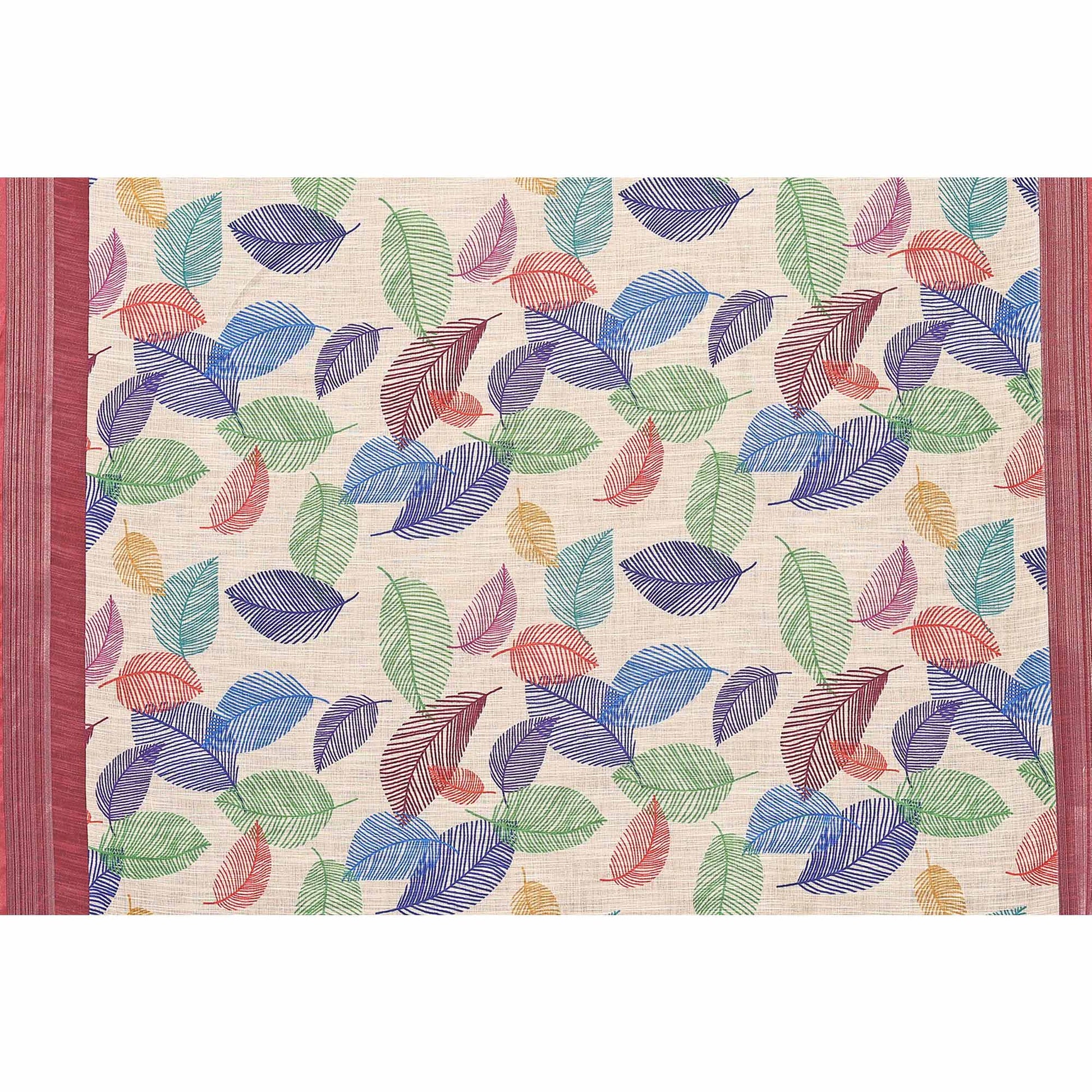 Cream Digital Floral Printed Linen Saree