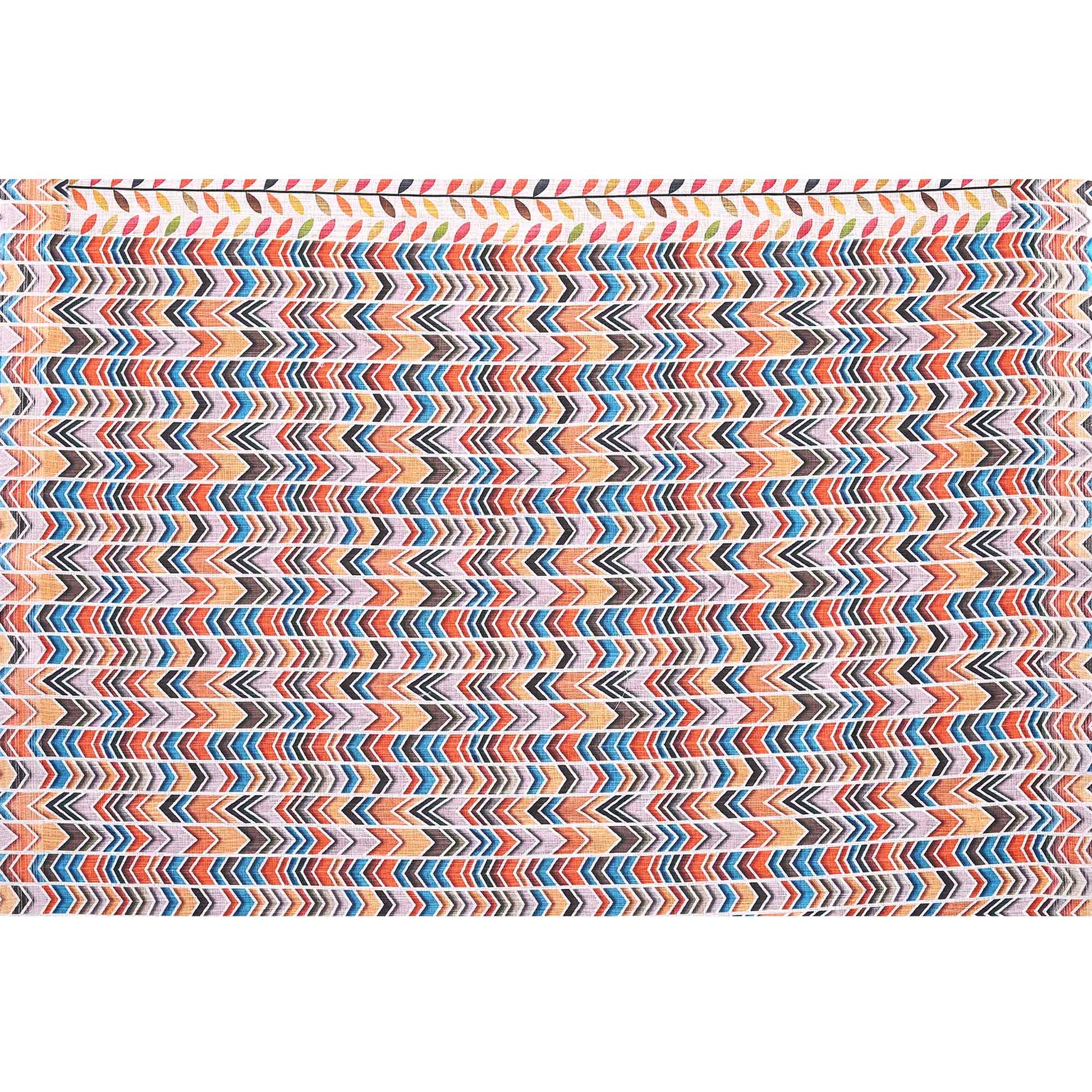 Cream & Multicolor Digital Floral Printed Linen Saree