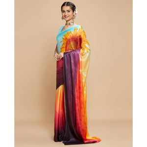 Multicolor Digital Printed Chinon Silk Saree