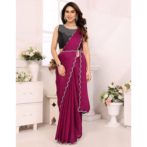 Magenta Solid Chiffon Saree With Stone Work Border