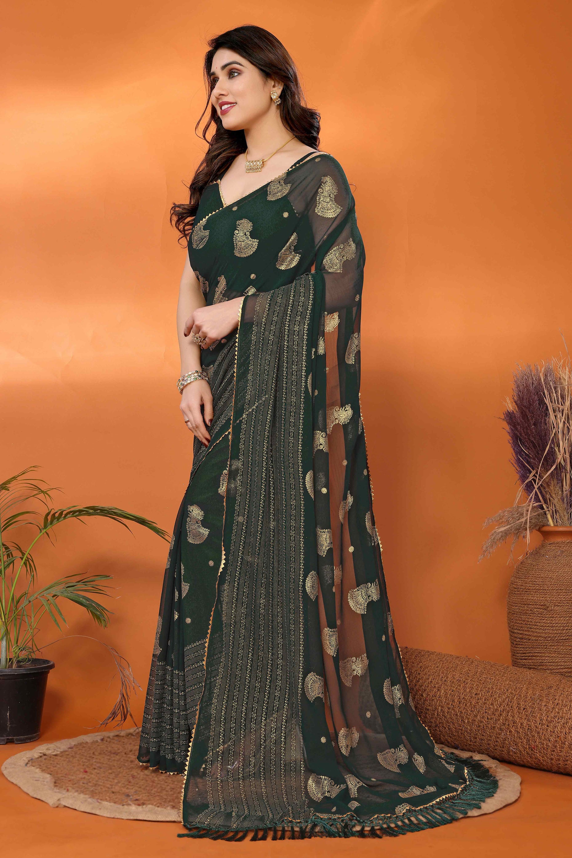 green-foil-printed-georgette-saree-7