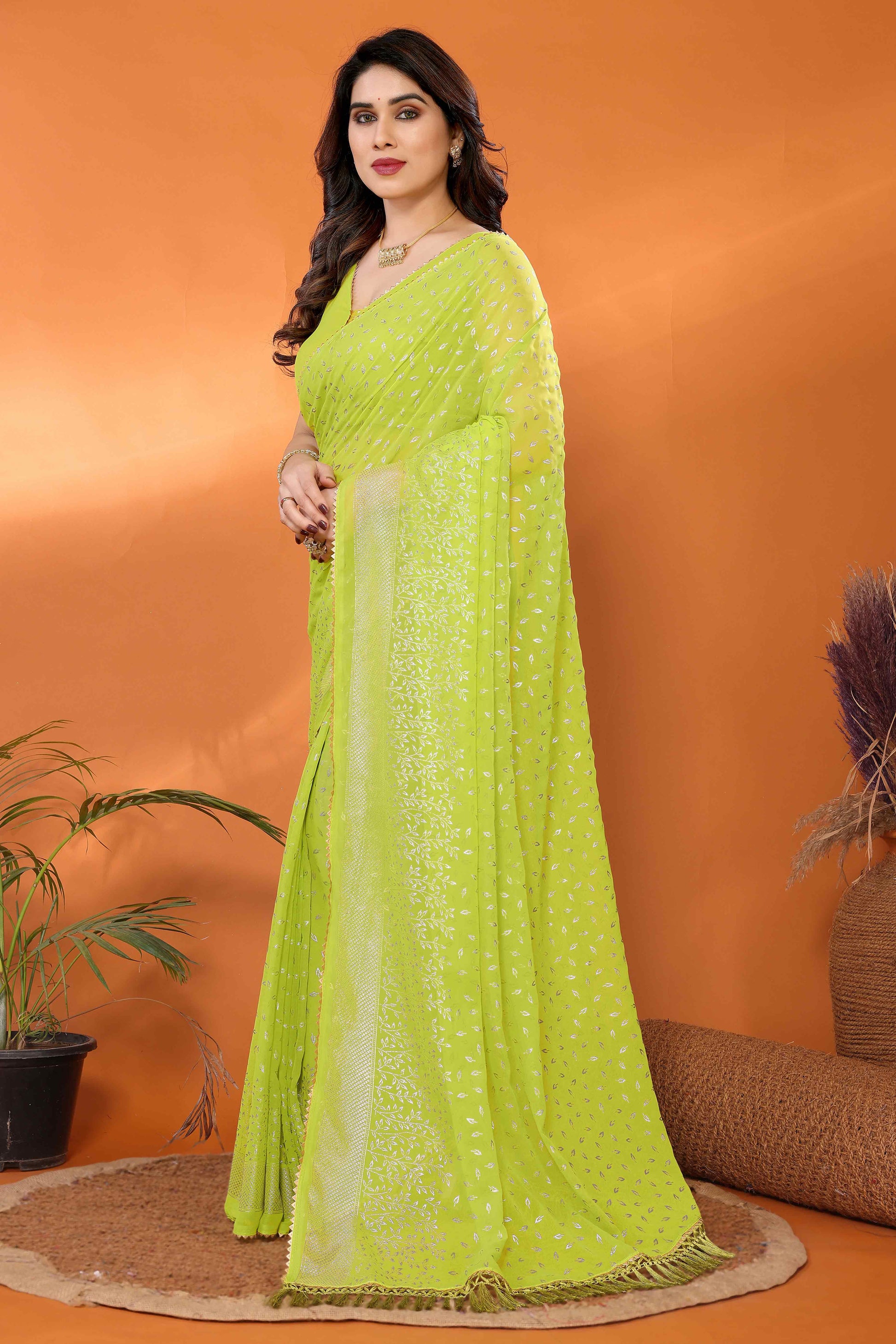 green-foil-printed-georgette-saree-8