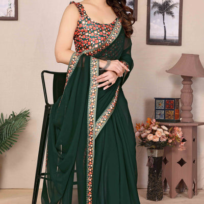 green-solid-georgette-saree-with-printed-border