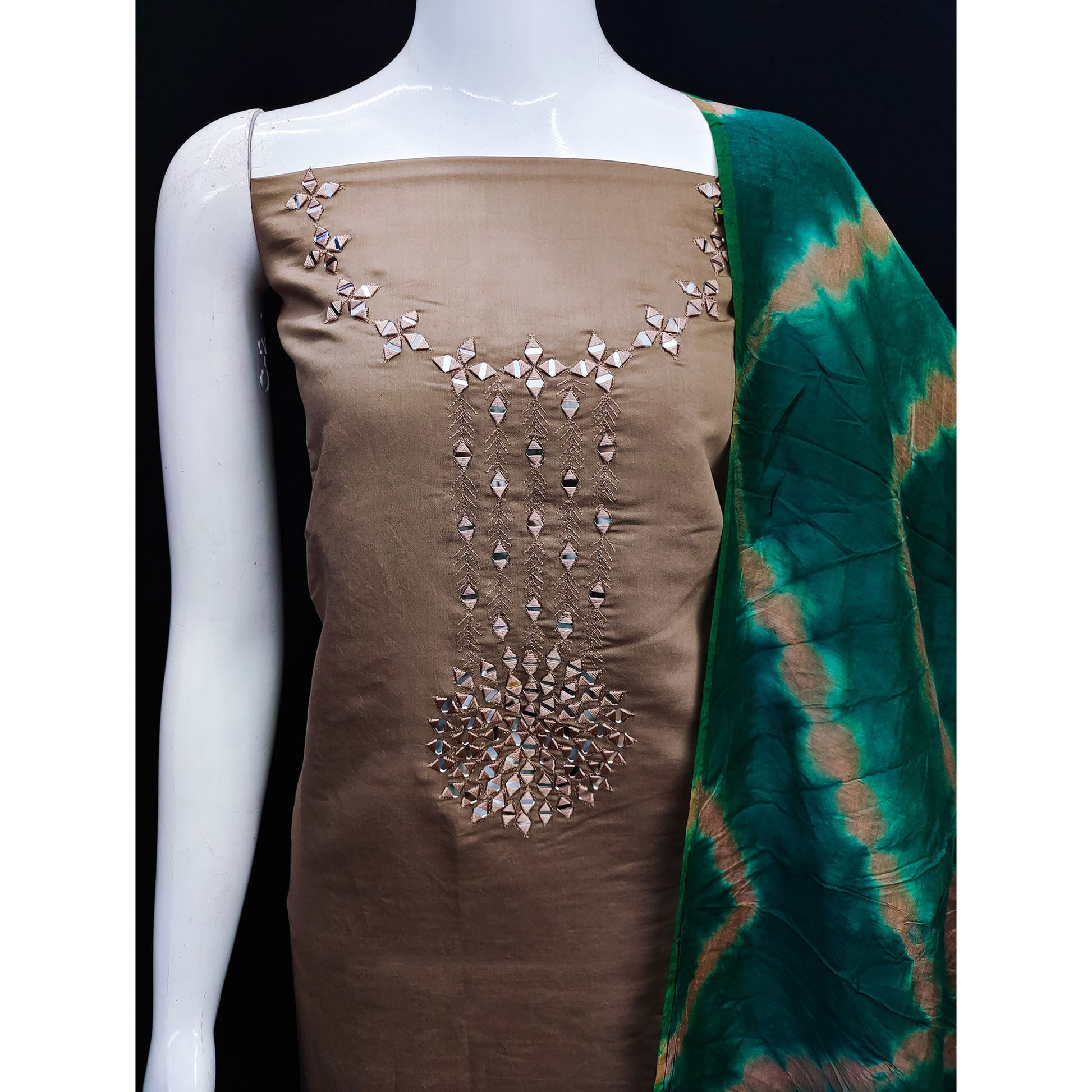 Brown Embroidered Viscose Dress Material