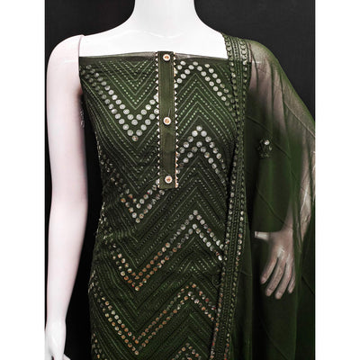 Mehendi Green Sequins Embroidered Georgette Dress Material
