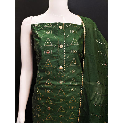 Mehandi Green Embroidered Cotton Blend Dress Material