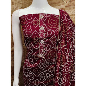Maroon Bandhani Printed Vichitra Silk Dress Material