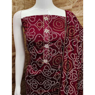Maroon Bandhani Printed Vichitra Silk Dress Material