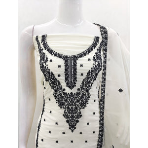 Cream Floral Embroidered Georgette Dress Material