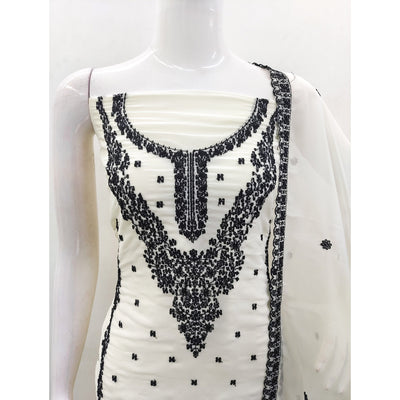 Cream Floral Embroidered Georgette Dress Material