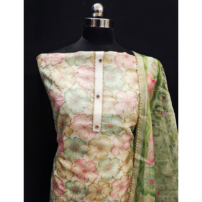 Cream Floral Printed Organza Dress Material