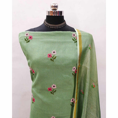 green-floral-embroidered-kota-doria-dress-material-3