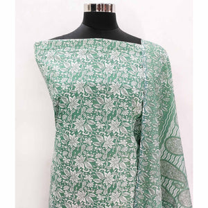 Dark Green Floral Printed Pure Cotton Dress Material