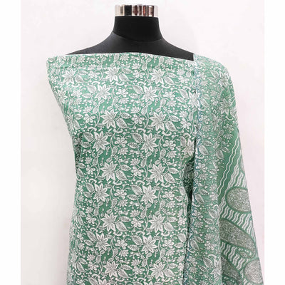 Dark Green Floral Printed Pure Cotton Dress Material