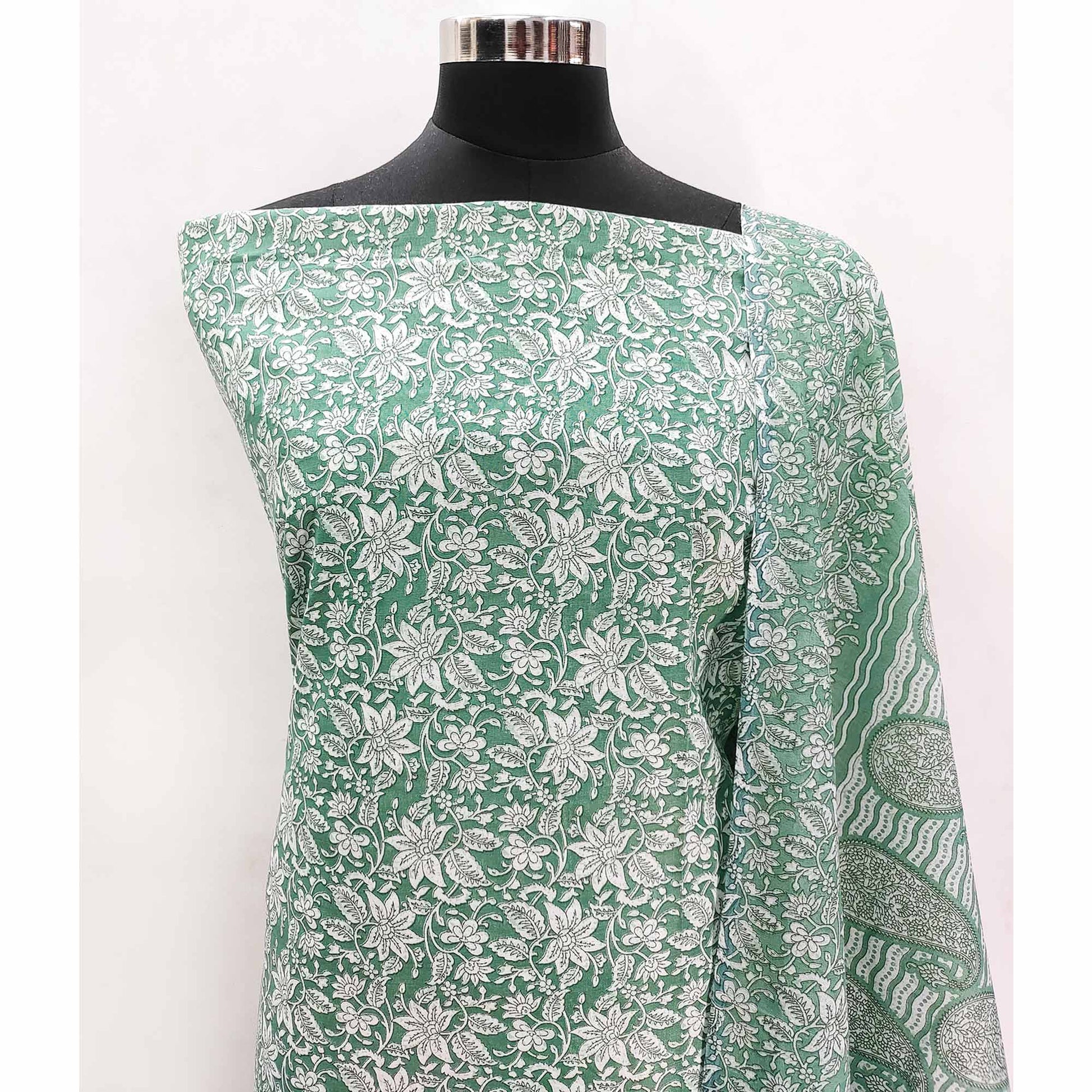 Dark Green Floral Printed Pure Cotton Dress Material