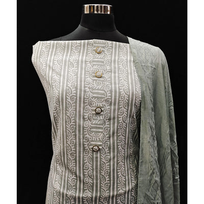 Grey Printed Pure Cotton Dress Material