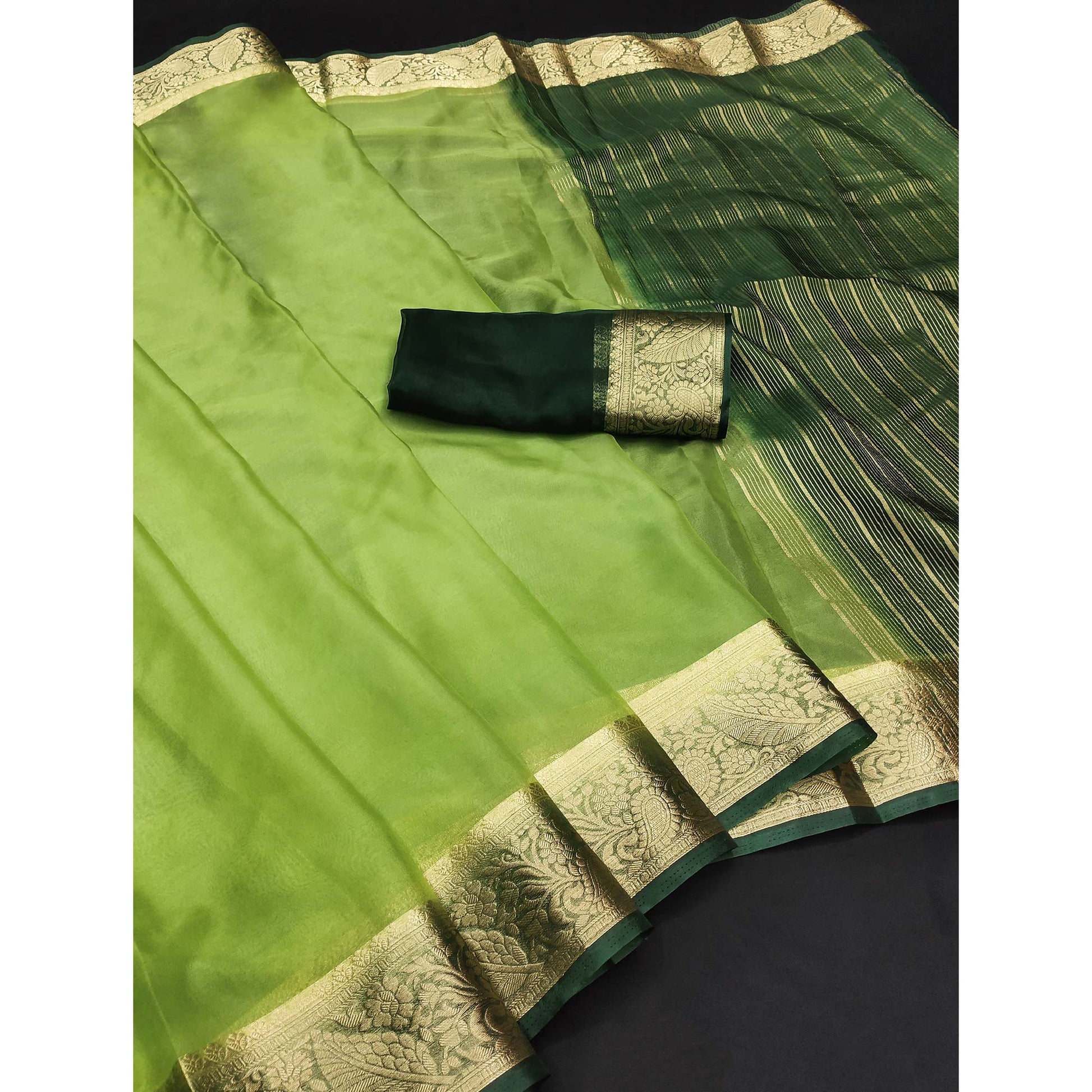 green-solid-organza-saree-with-zari-border