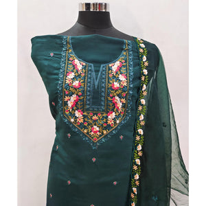 Morpich Green Floral Embroidered Viscose Dress Material