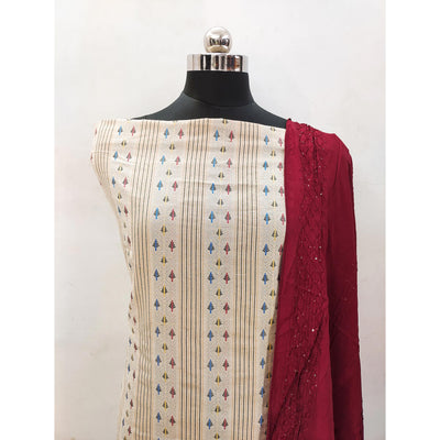 Cream Woven Pure Cotton Dress Material