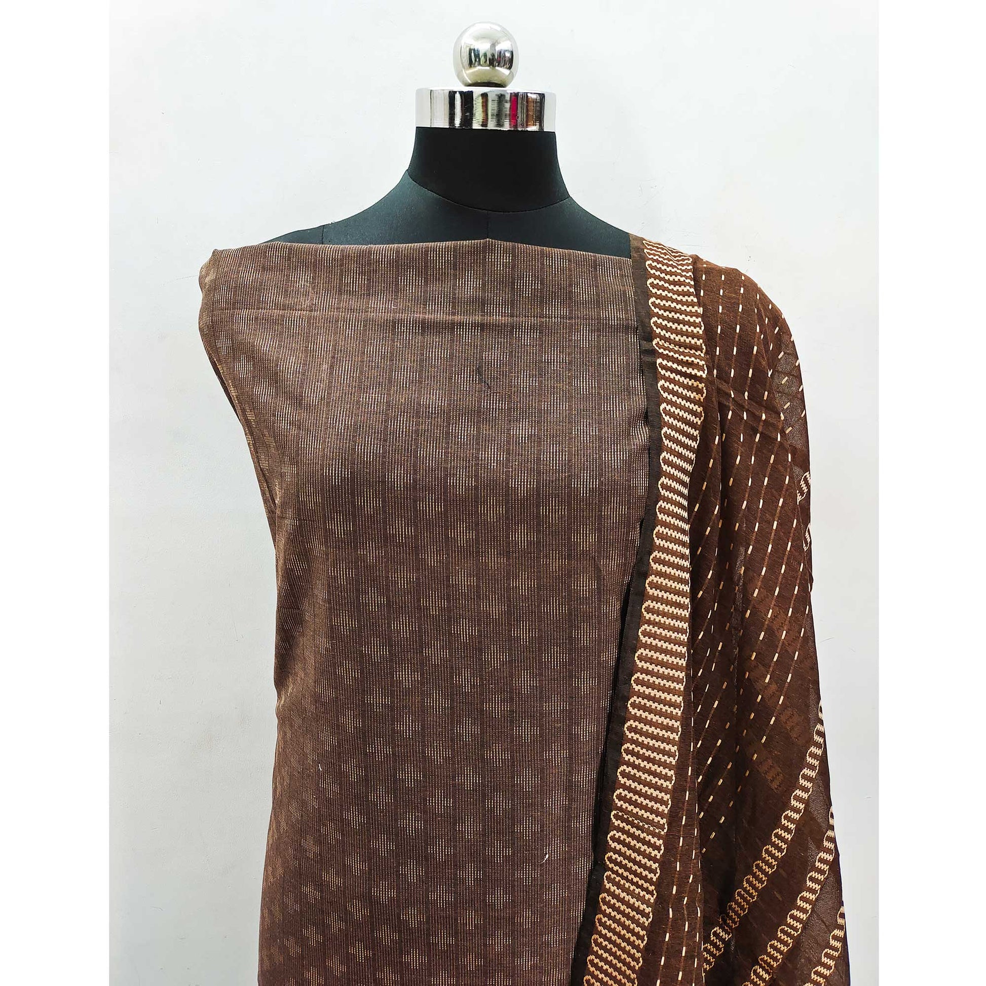 Brown Woven Pure Cotton Dress Material