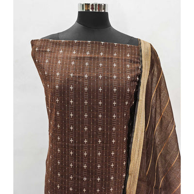 Brown Woven Pure Cotton Dress Material