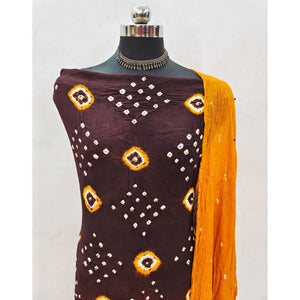 Dark Brown Tie & Dye Printed Rayon Dress Material