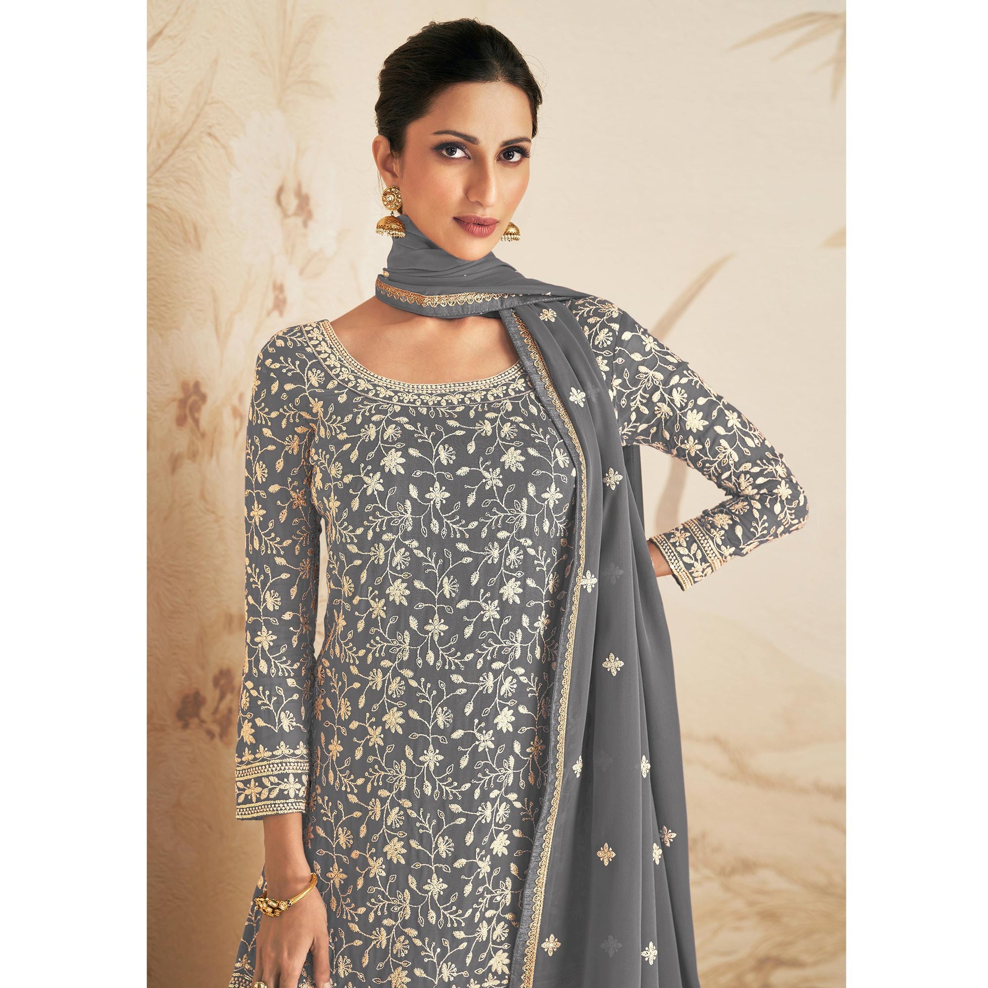 grey-floral-embroidered-georgette-semi-stitched-sharara-suit