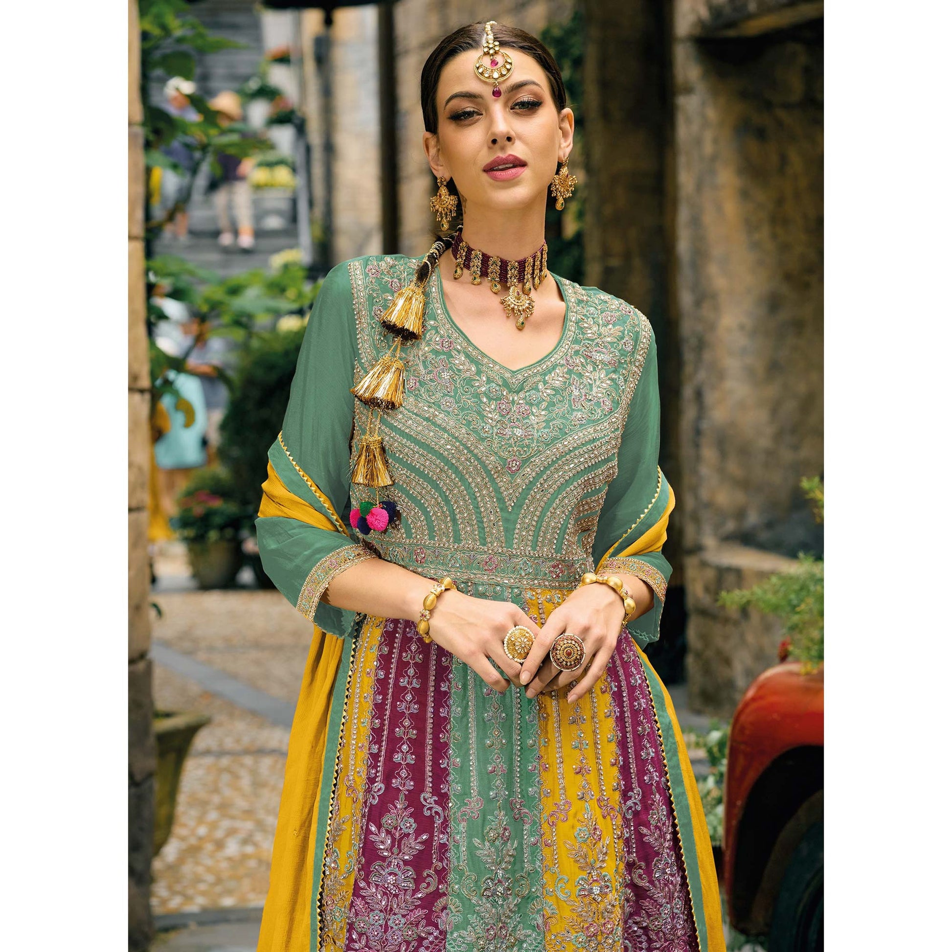 green-embroidered-chinon-semi-stitched-sharara-suit