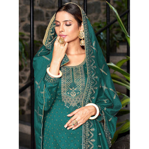 teal-blue-embroidered-vichitra-silk-semi-stitched-salwar-suit