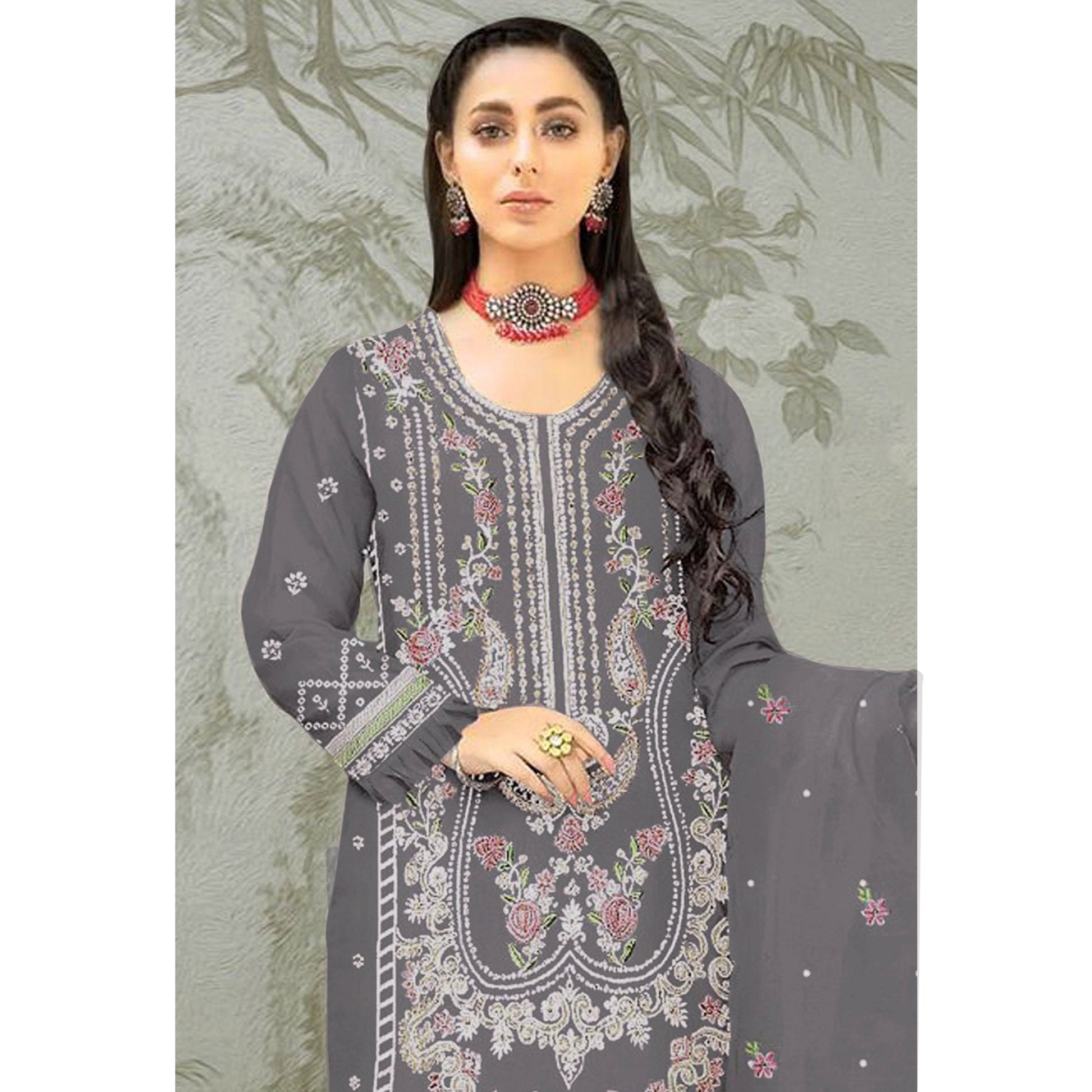 grey-floral-embroidered-organza-semi-stitched-pakistani-suit