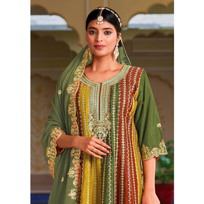 green-sequins-embroidered-chinon-semi-stitched-dress-material
