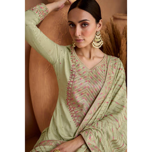 green-sequins-embroidered-pure-silk-semi-stitched-suit
