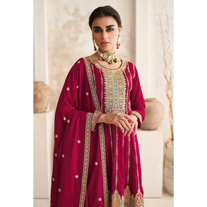 Magenta Sequins Embroidered Georgette Semi Stitched Anarkali Suit
