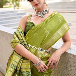 green-ikkat-woven-rayon-silk-saree