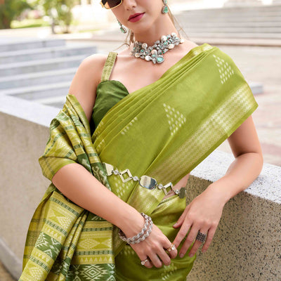 green-ikkat-woven-rayon-silk-saree