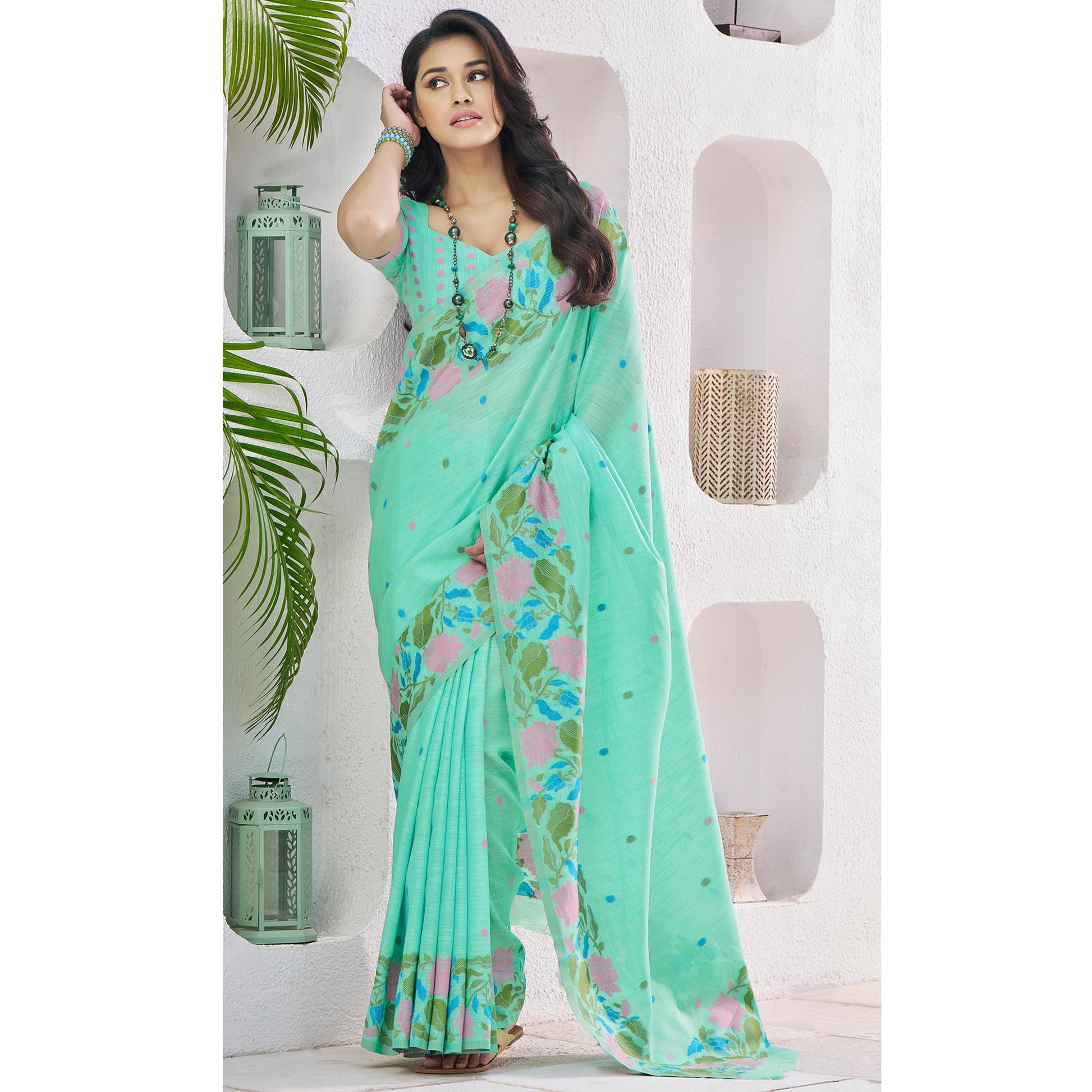 green-floral-woven-cotton-silk-saree-8