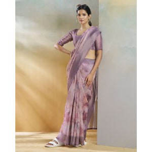 Lavender Woven With Digital Printed Linen Saree