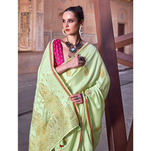 green-woven-satin-saree-with-tassels-2