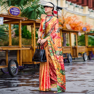 Multicolor Digital Printed Pure Satin Saree