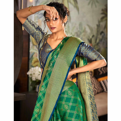 green-woven-patola-pure-silk-saree