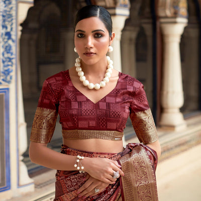 Light Maroon Printed Dola Silk Saree