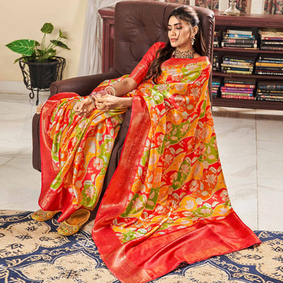 Multicolor Digital Printed Satin Saree